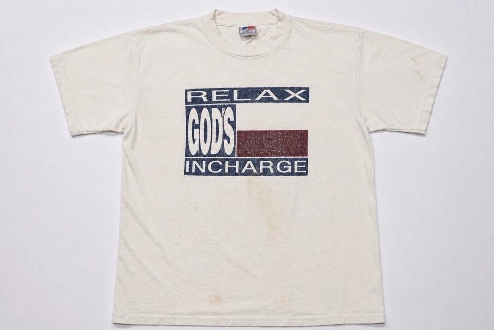 Vintage 90s Relax God Is In Charge Graphic T-Shirt Mens Large MI Tees‎